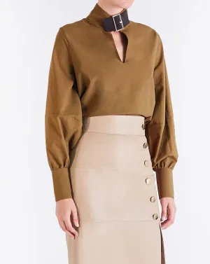 Jocelyn BUCKLE-NECK TOP - TOFFEE/DARK BROWN