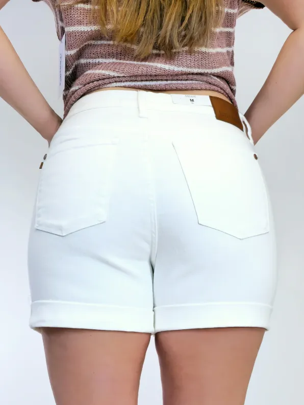 Judy Blue High Waist Double Roll Cuff Shorts White