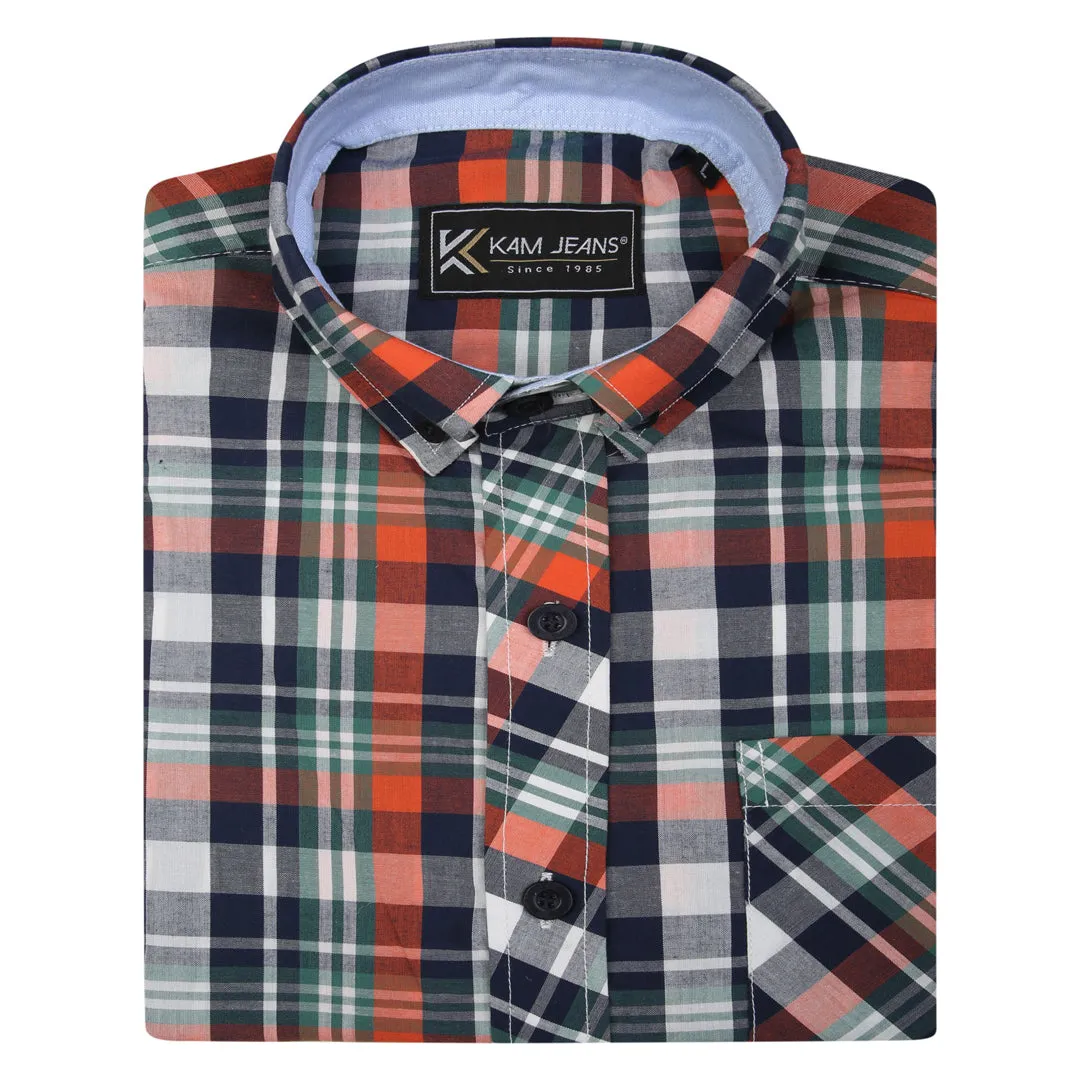 KAM Navy/Orange Casual Check Shirt