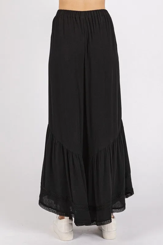 Lace Ruffle Asymmetric Hem Pants