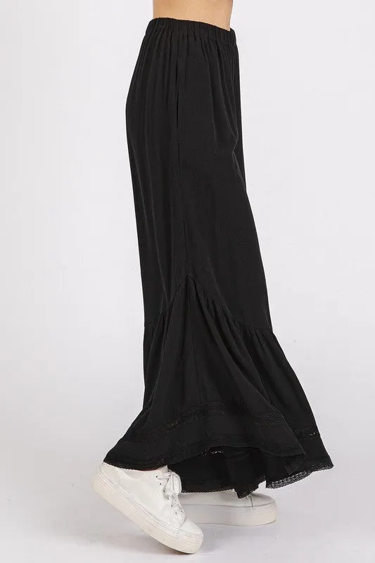 Lace Ruffle Asymmetric Hem Pants