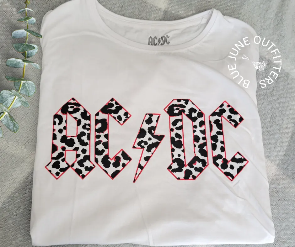 Ladies AC/DC Monochrome Leopard Tee | Officially Licensed