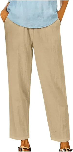 Lastesso Casual Pants for Women Lightweight Cotton Linen Straight Trousers Relaxed Size Cozy Beach Summer Lounge Outfits