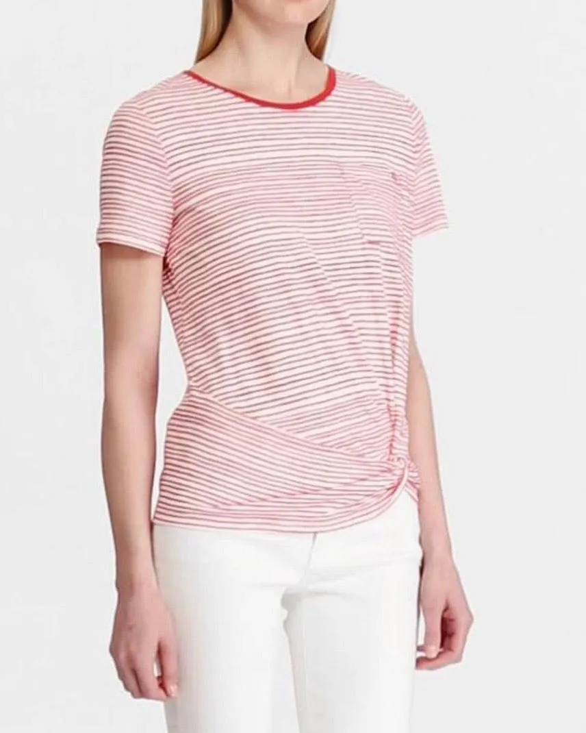 Lauren Ralph Lauren Stripe-Print Twist-Knot T-Shirt - Silk White/geranium