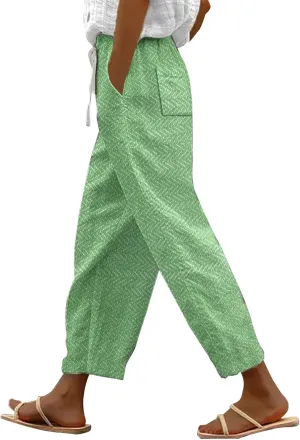 LCMTWX Vacation Linen Outfits for Women Pants Capri Pants 2025 Pants with Pockets Wide Leg Cropped Pants Trousers Pants for