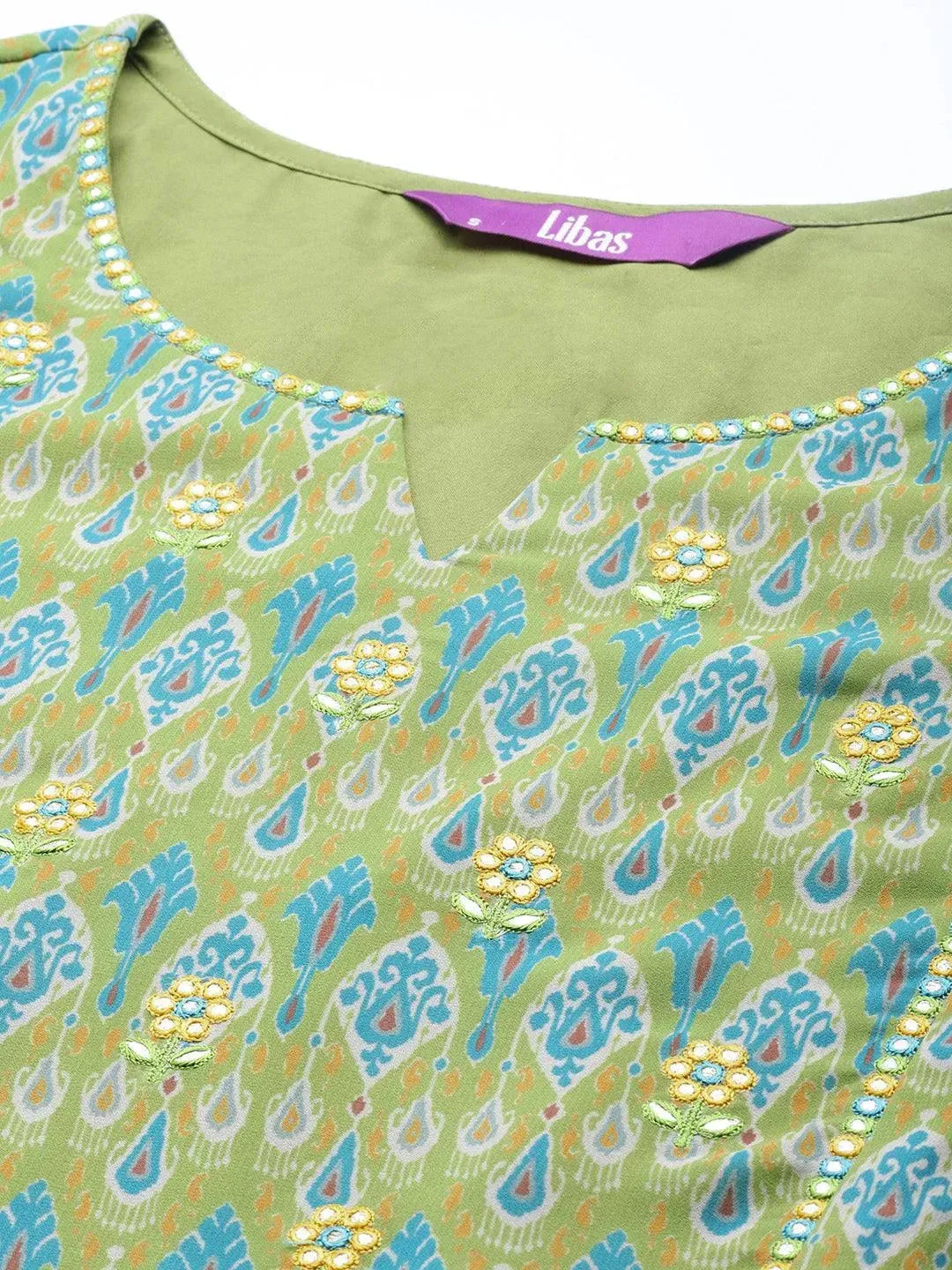 Lime Green Printed Georgette A-Line Kurta With Sharara & Dupatta