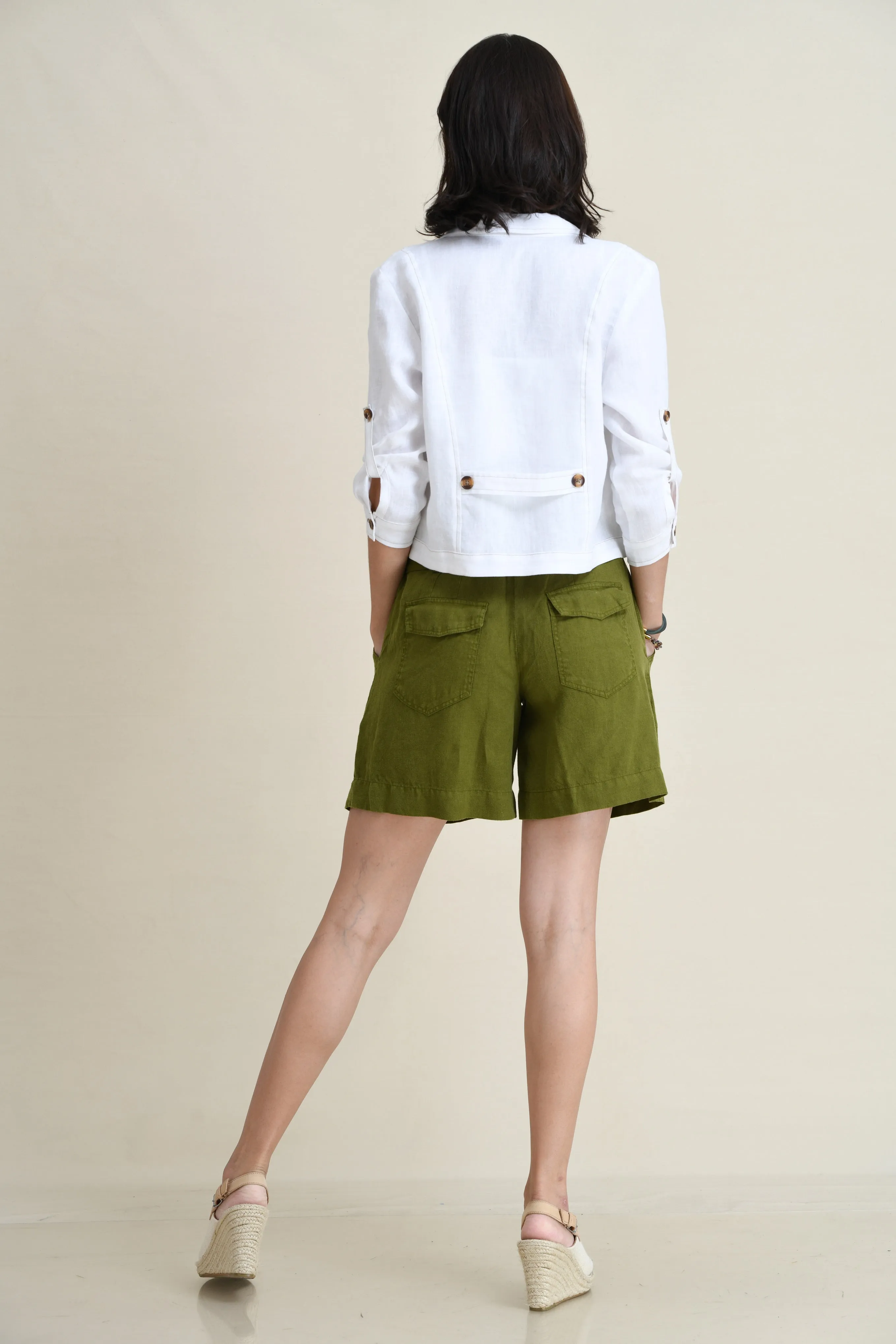 LINEN BELTED UTILITY SHORTS