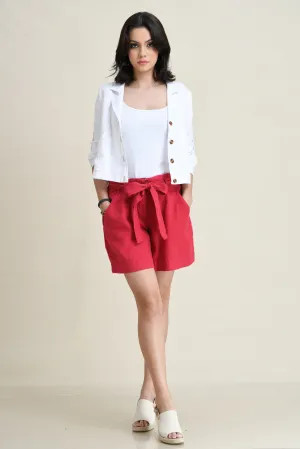 LINEN BELTED UTILITY SHORTS