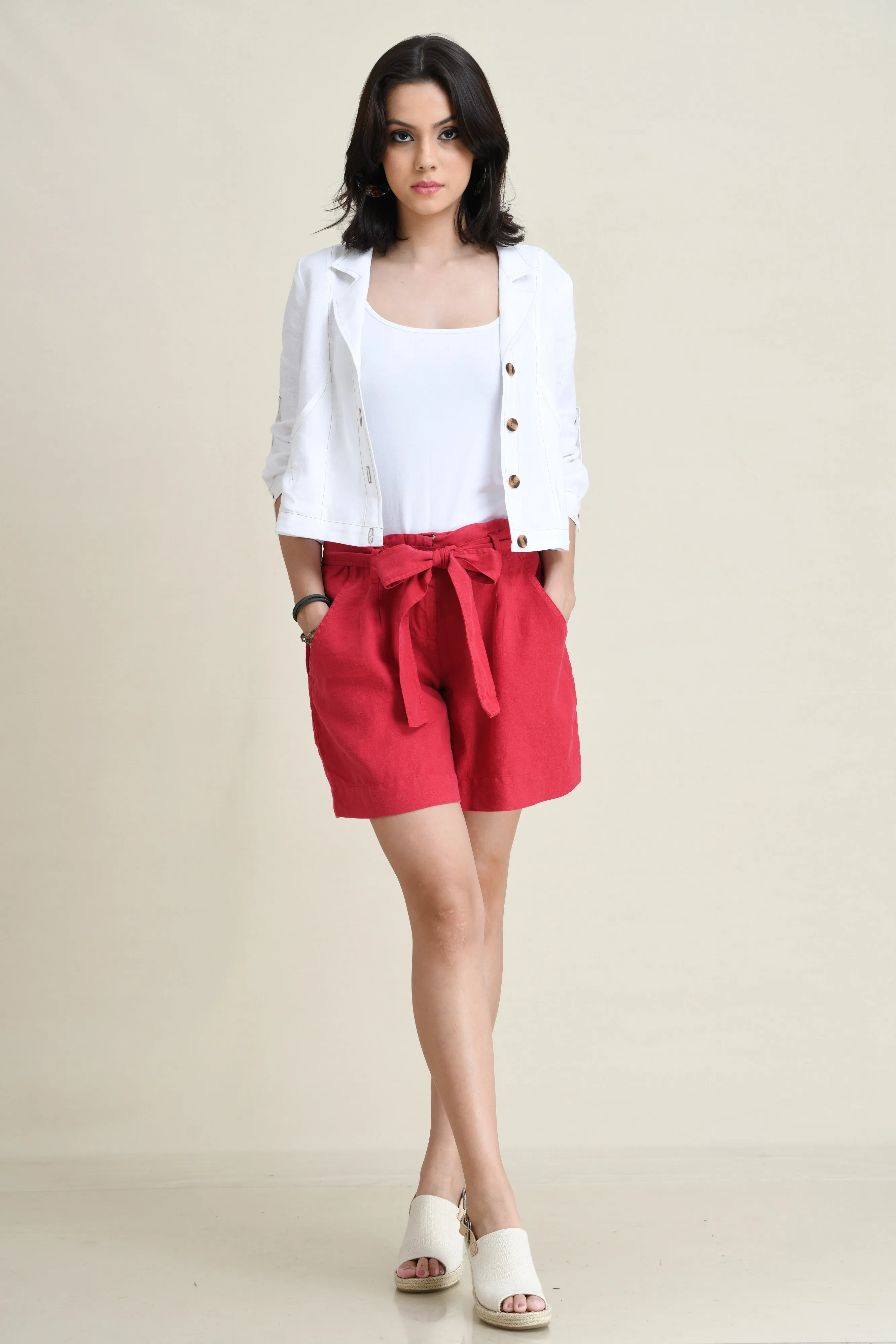 LINEN BELTED UTILITY SHORTS