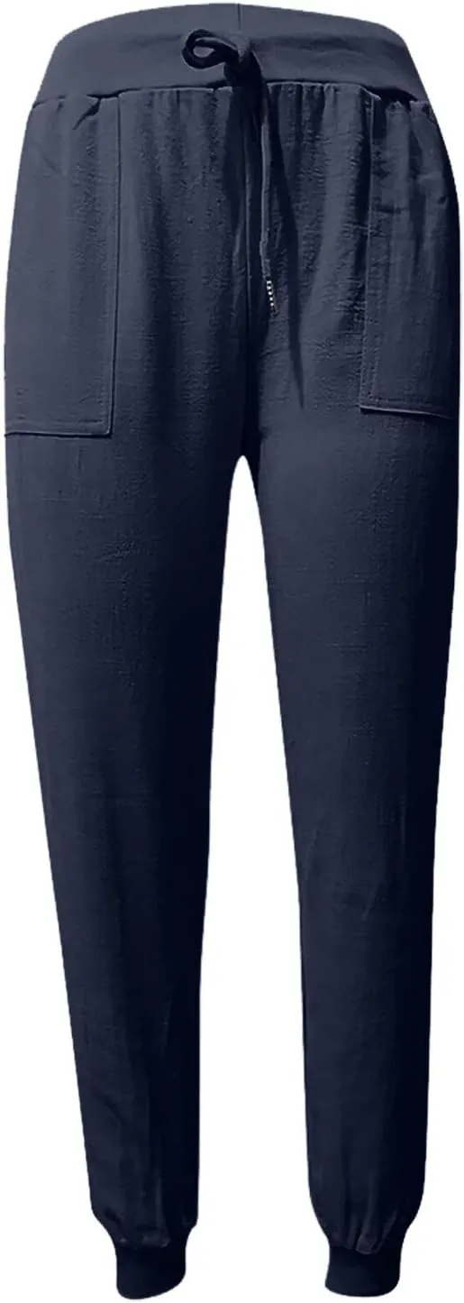 Linen Palazzo Pants for Women Casual High Waist Lightweight Summer Palazzo Trouser with Pockets Ladies Wide Leg Pants