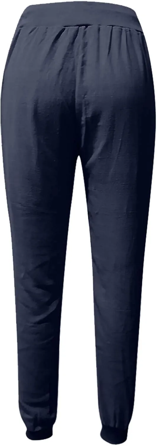 Linen Palazzo Pants for Women Casual High Waist Lightweight Summer Palazzo Trouser with Pockets Ladies Wide Leg Pants