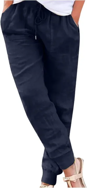 Linen Palazzo Pants for Women Casual High Waist Lightweight Summer Palazzo Trouser with Pockets Ladies Wide Leg Pants