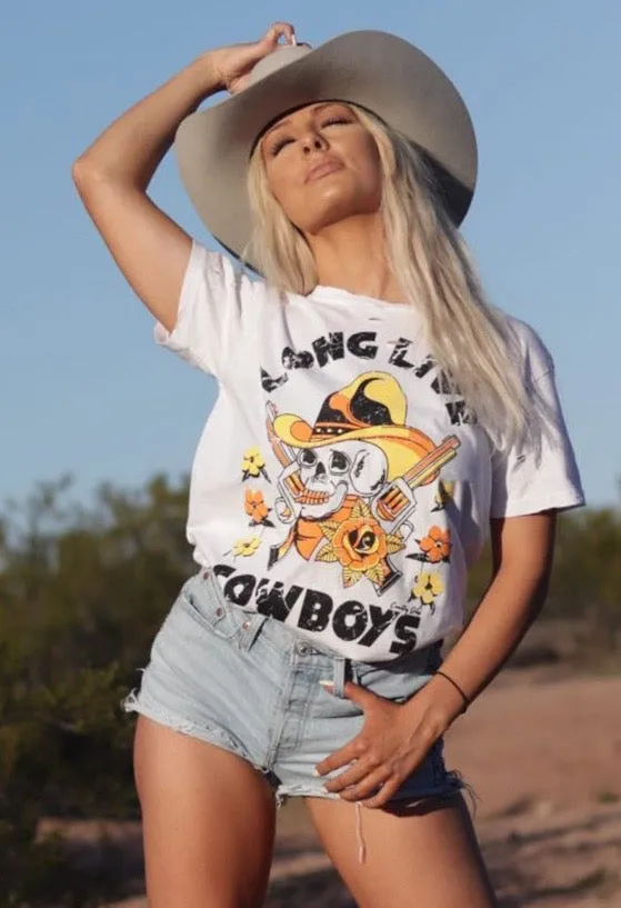 Long Live Cowboys Skull design Distressed T-Shirt
