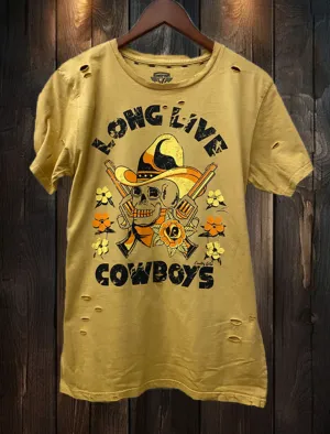 Long Live Cowboys Skull design Distressed T-Shirt