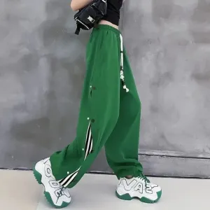 Loose Sport Pants With Side Buttons