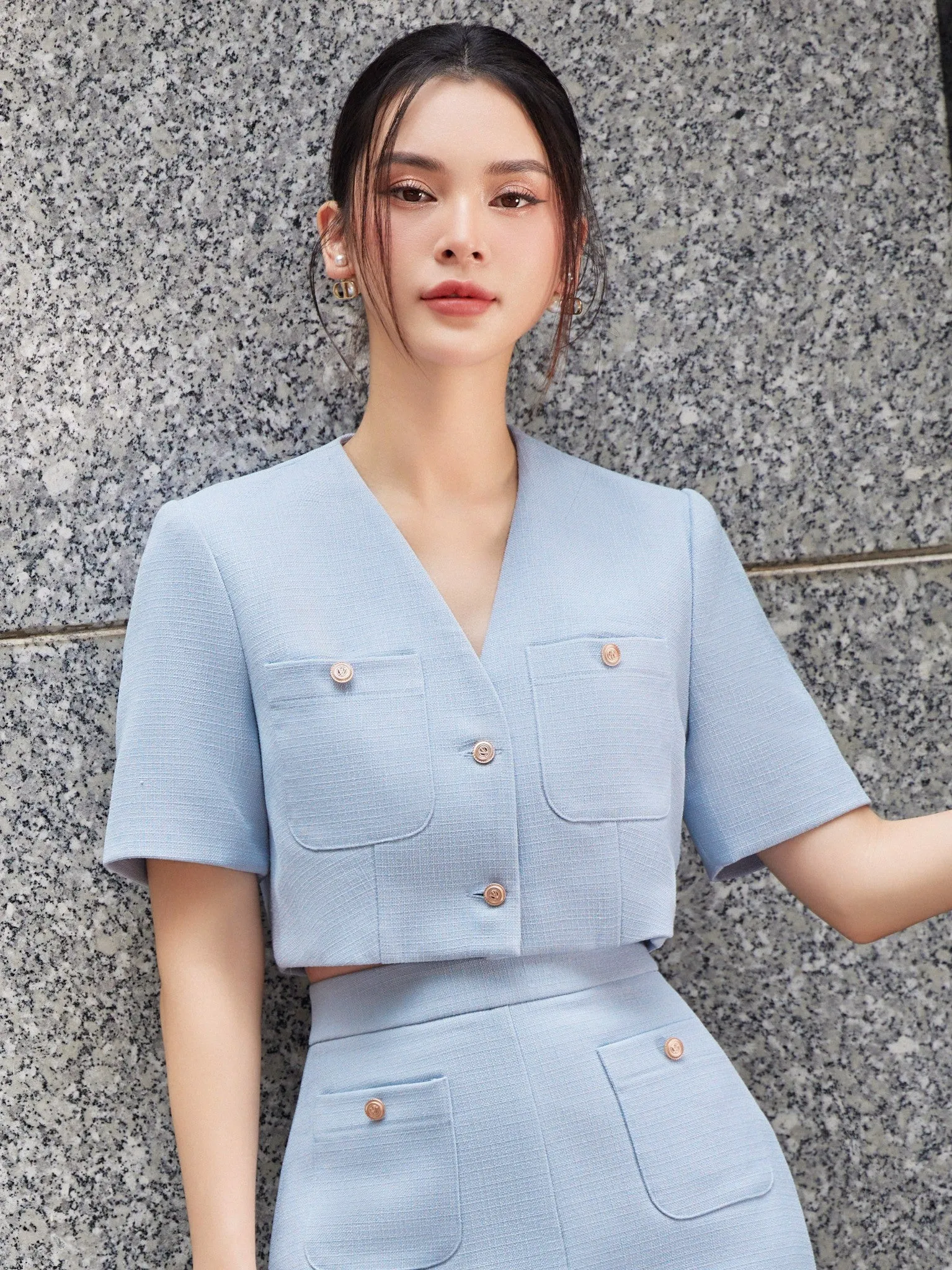 Lyna Top - One Button And Pocket, Suitable For Work, Events, And Casual Outings