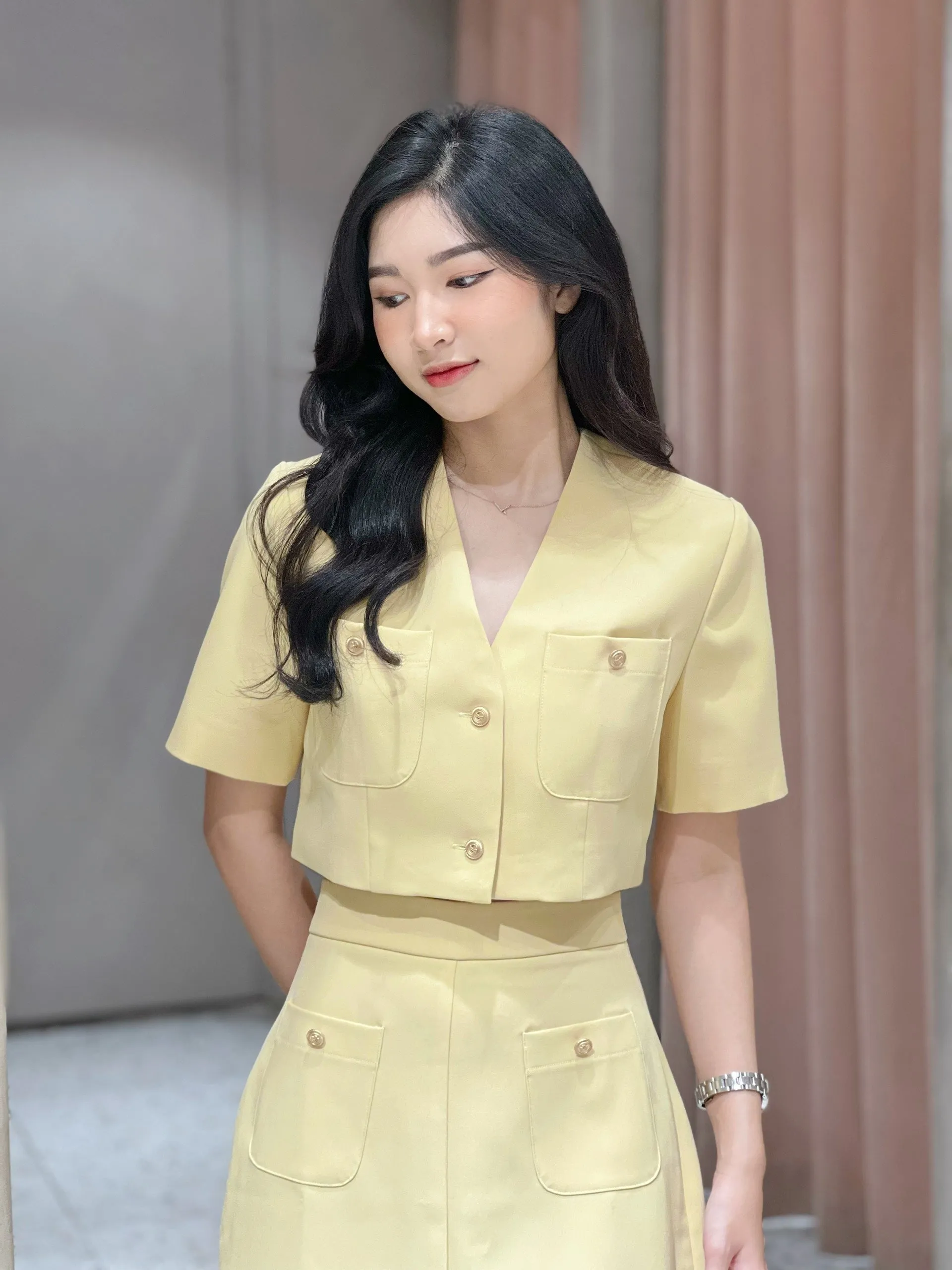 Lyna Top - One Button And Pocket, Suitable For Work, Events, And Casual Outings