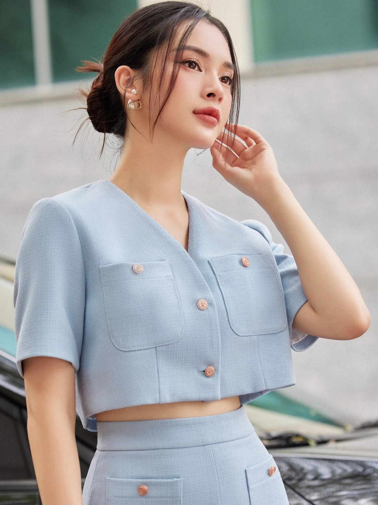 Lyna Top - One Button And Pocket, Suitable For Work, Events, And Casual Outings