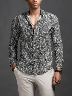 Mandarin Black Graphical Leaf Print