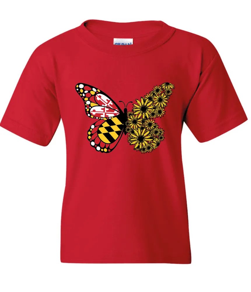 Maryland Flag & Black Eyed Susan Butterfly (Red) / *Youth* Shirt