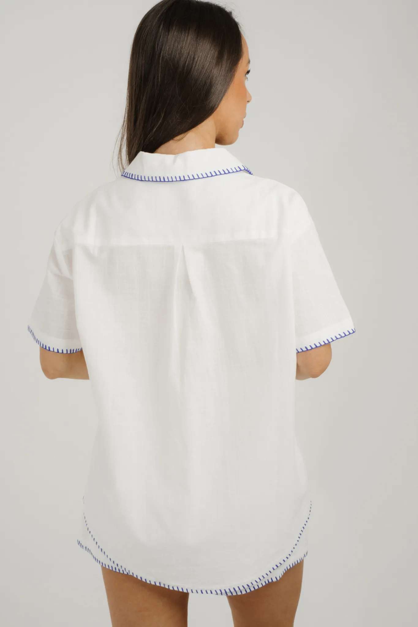 Megan Blue Trim Shirt In Off White