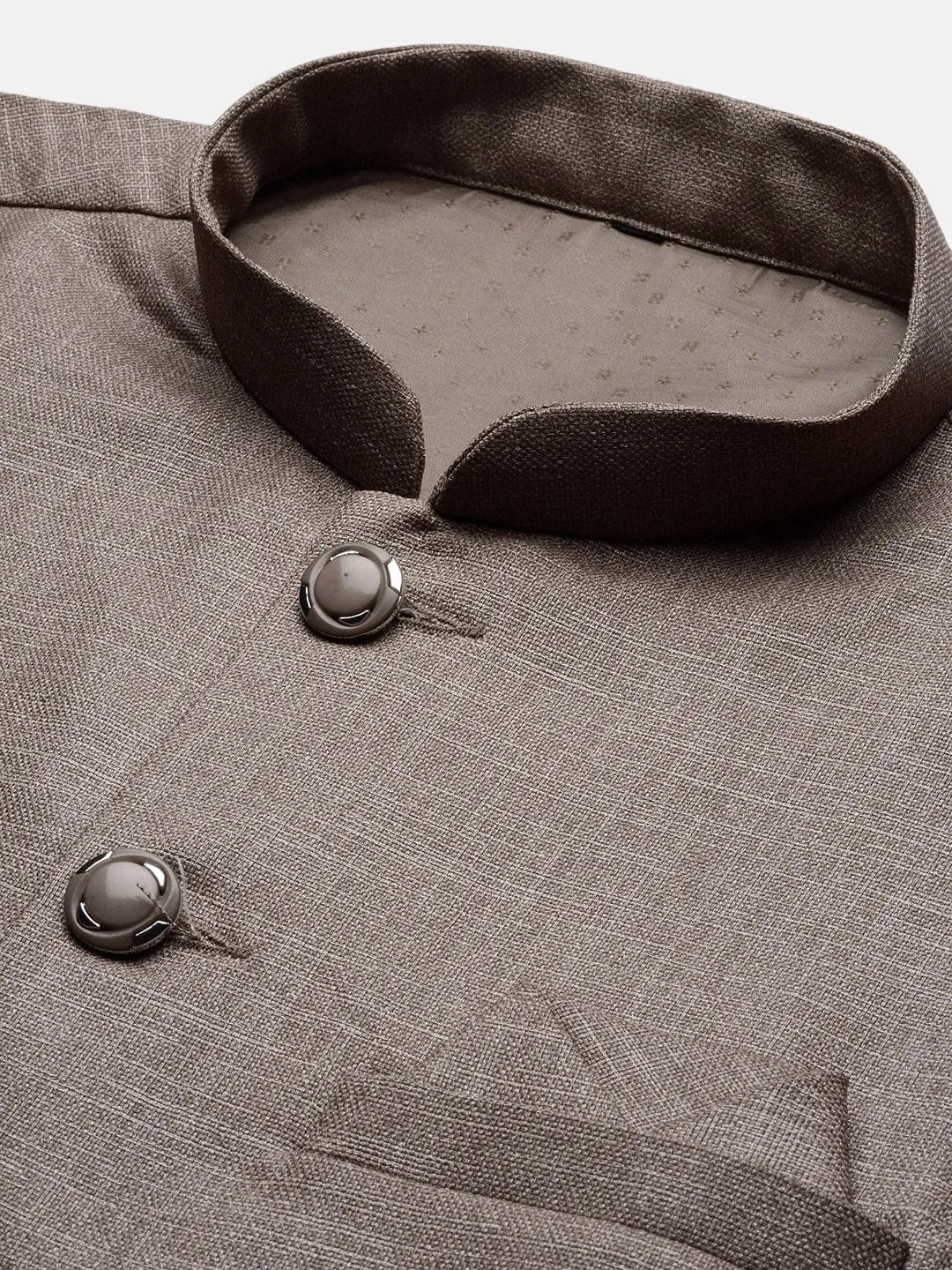 Men Brown Solid Slim-Fit Woven Nehru Jacket