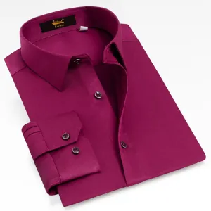 Men's Classic Long Sleeve Dress Shirt Pocket-less Design Regular-fit Work Office