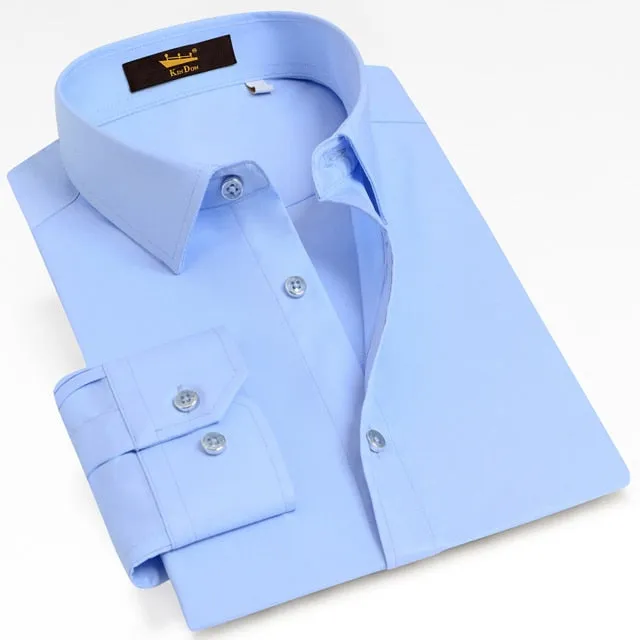Men's Classic Long Sleeve Dress Shirt Pocket-less Design Regular-fit Work Office