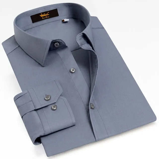 Men's Classic Long Sleeve Dress Shirt Pocket-less Design Regular-fit Work Office