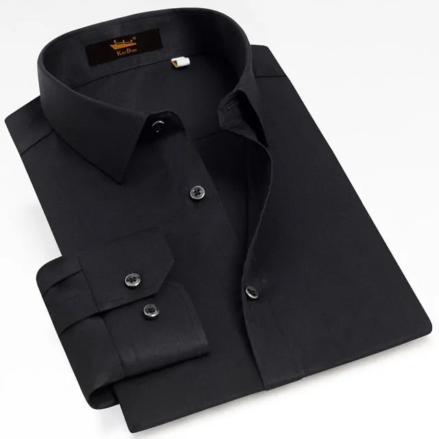 Men's Classic Long Sleeve Dress Shirt Pocket-less Design Regular-fit Work Office