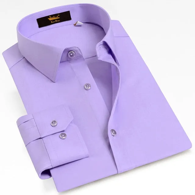 Men's Classic Long Sleeve Dress Shirt Pocket-less Design Regular-fit Work Office