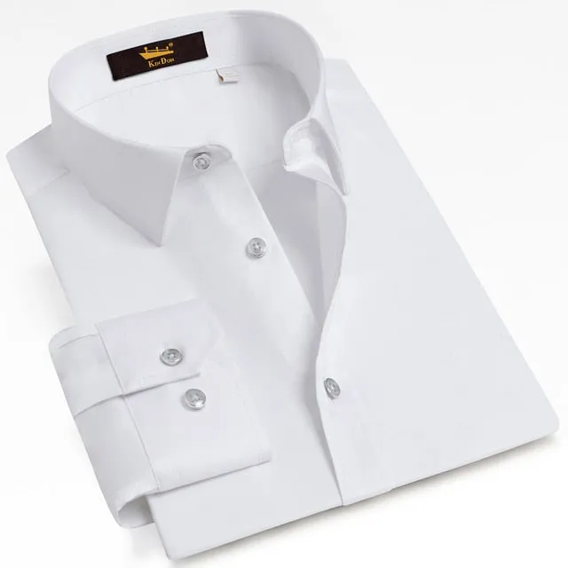 Men's Classic Long Sleeve Dress Shirt Pocket-less Design Regular-fit Work Office