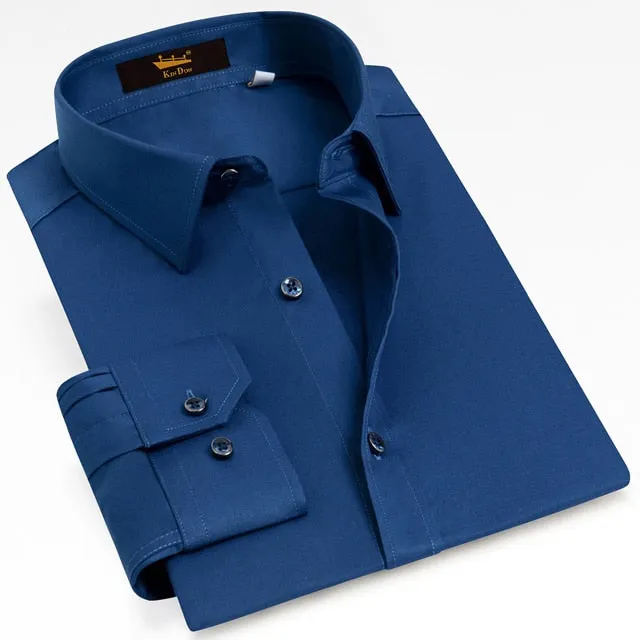 Men's Classic Long Sleeve Dress Shirt Pocket-less Design Regular-fit Work Office