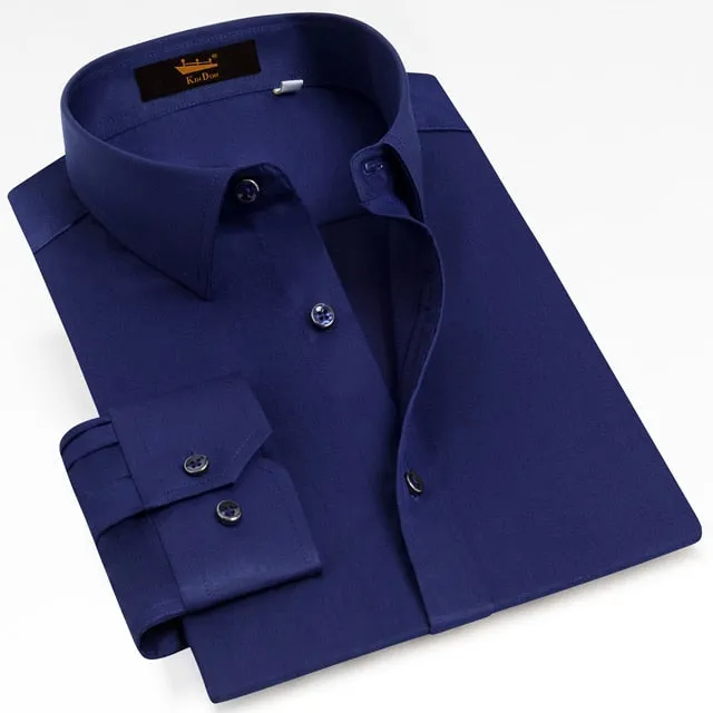 Men's Classic Long Sleeve Dress Shirt Pocket-less Design Regular-fit Work Office