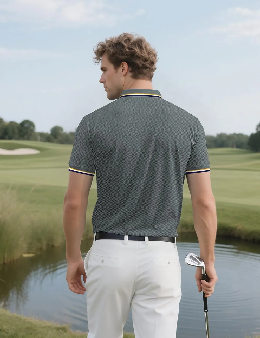 Men's Golf Polo Shirts Short Sleeve Striped Casual Polo Shirts for Men Dry Fit Tennis T-Shirt Tops