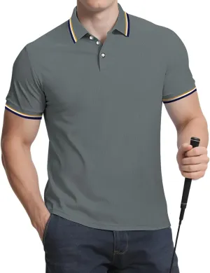 Men's Golf Polo Shirts Short Sleeve Striped Casual Polo Shirts for Men Dry Fit Tennis T-Shirt Tops