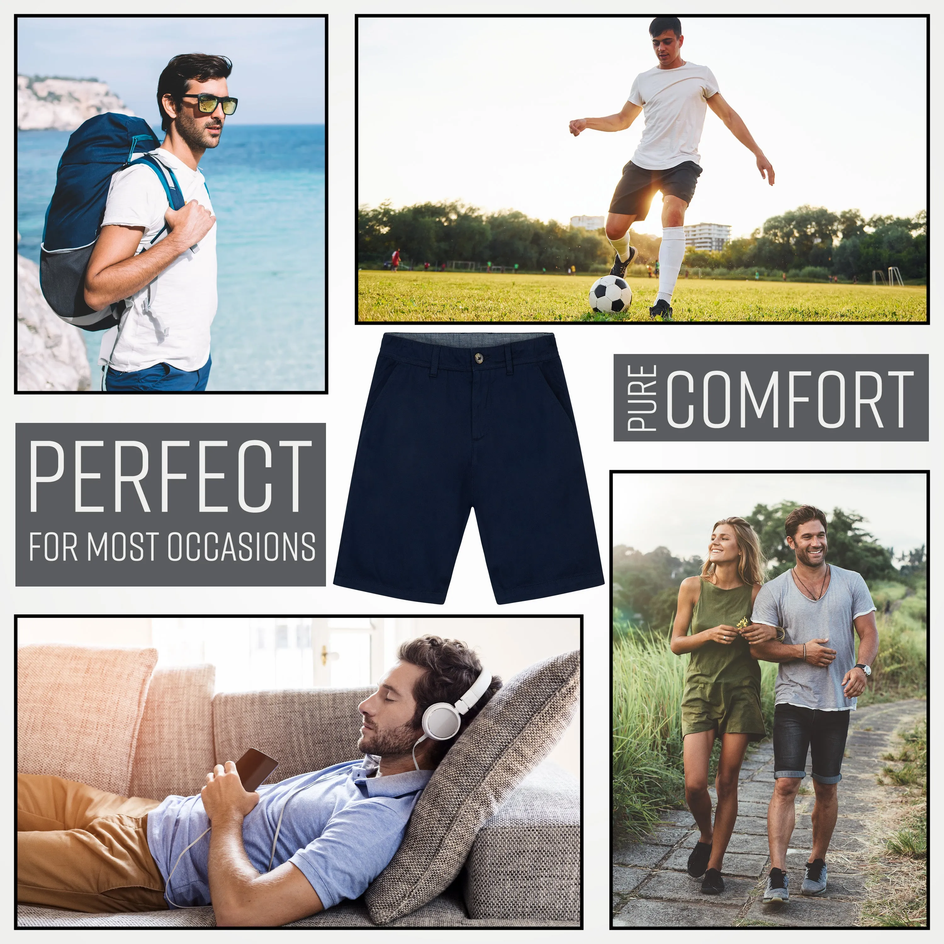 Mens Shorts with Pockets,  Cotton Chino Shorts for Men