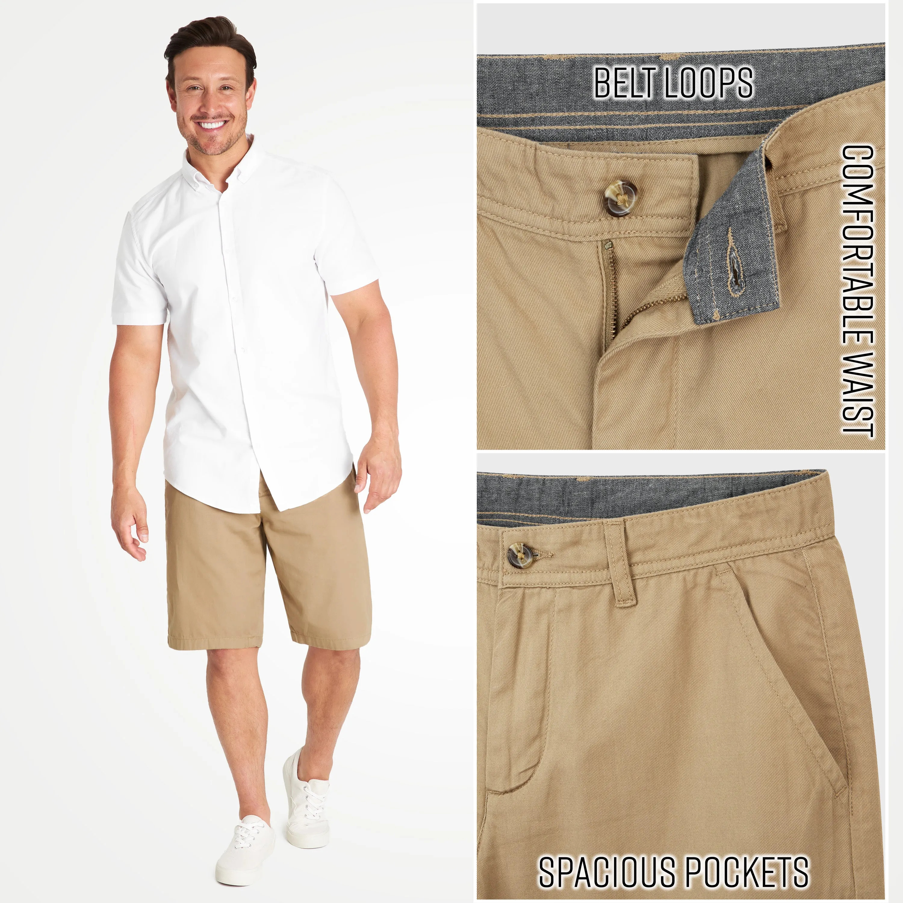 Mens Shorts with Pockets,  Cotton Chino Shorts for Men