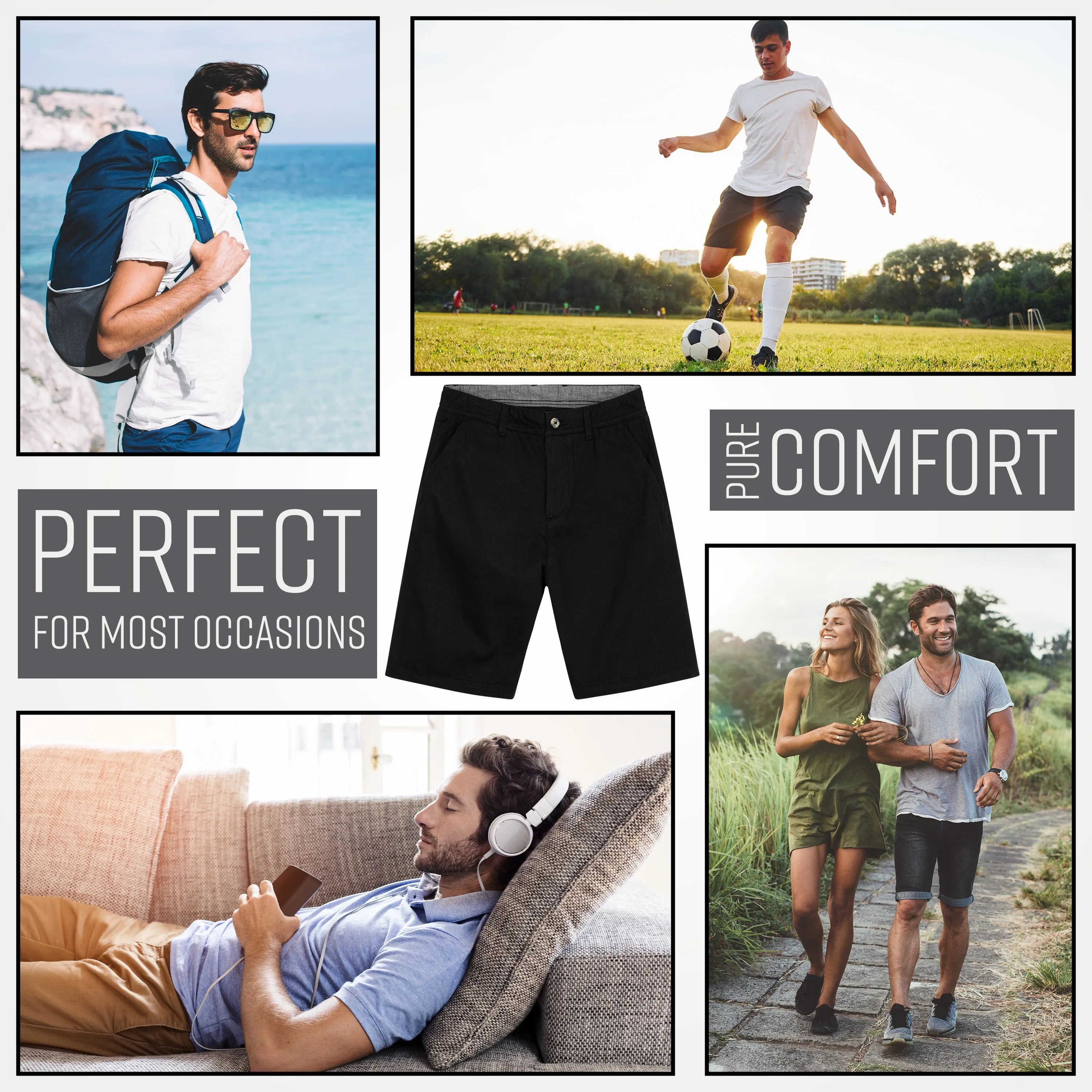 Mens Shorts with Pockets,  Cotton Chino Shorts for Men