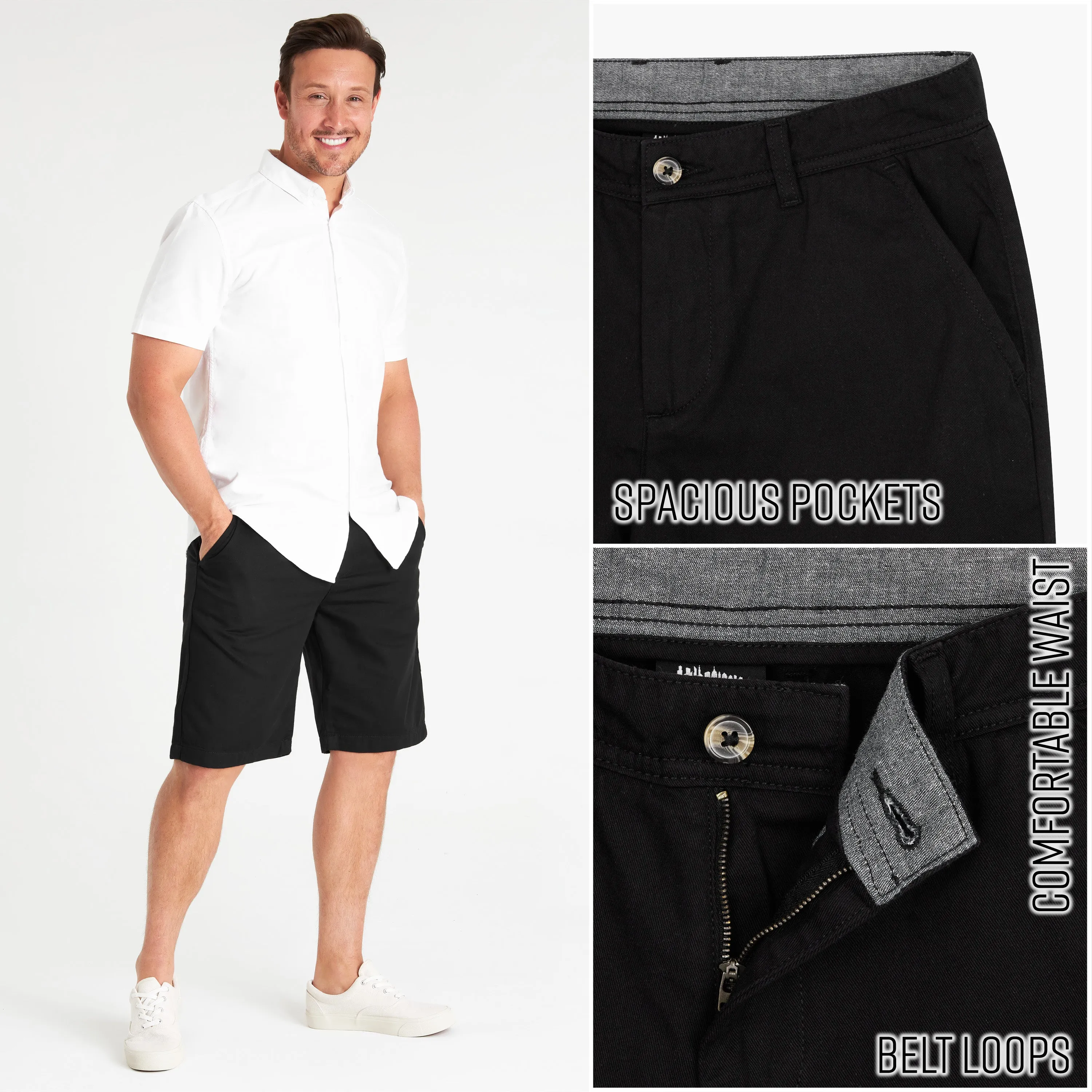 Mens Shorts with Pockets,  Cotton Chino Shorts for Men