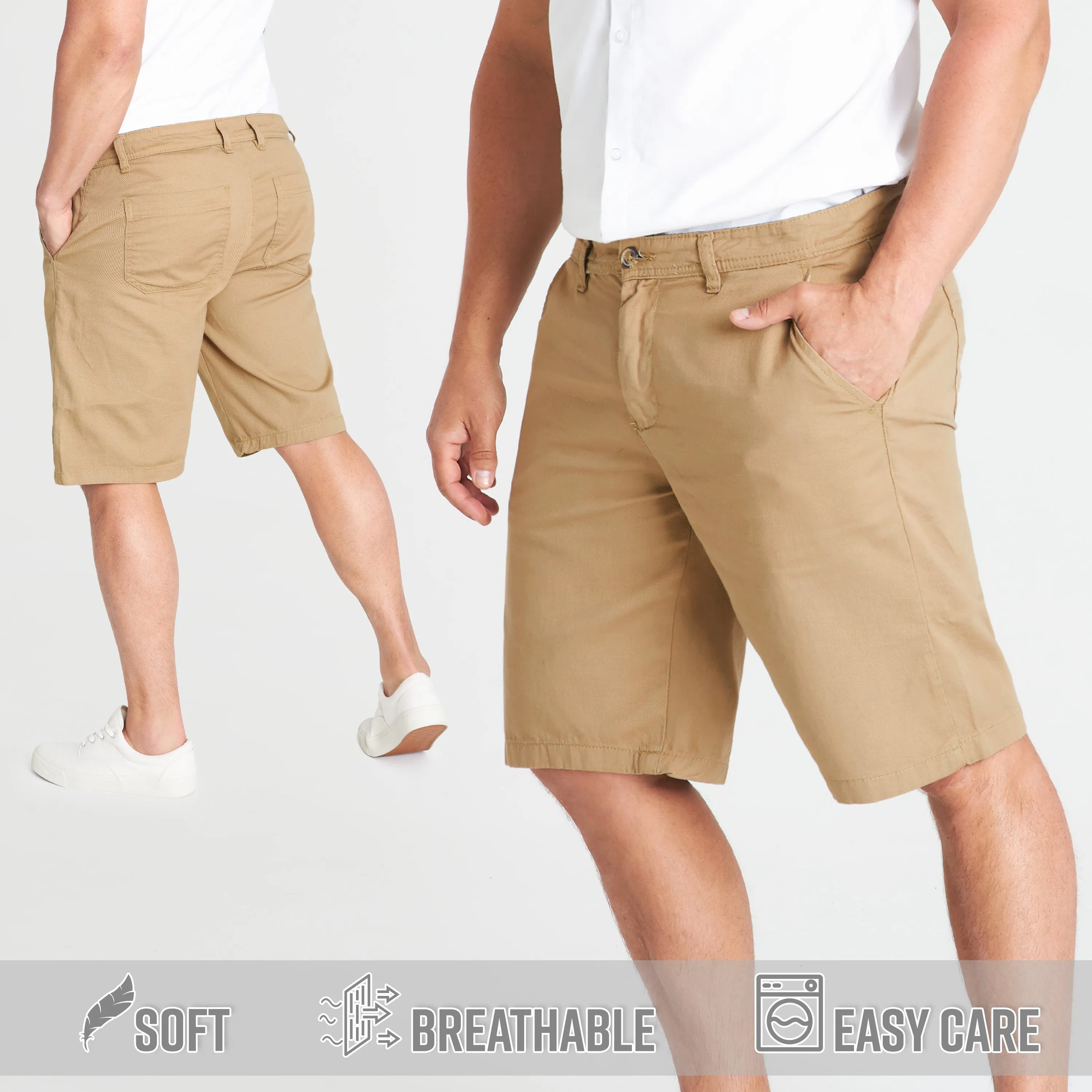 Mens Shorts with Pockets,  Cotton Chino Shorts for Men