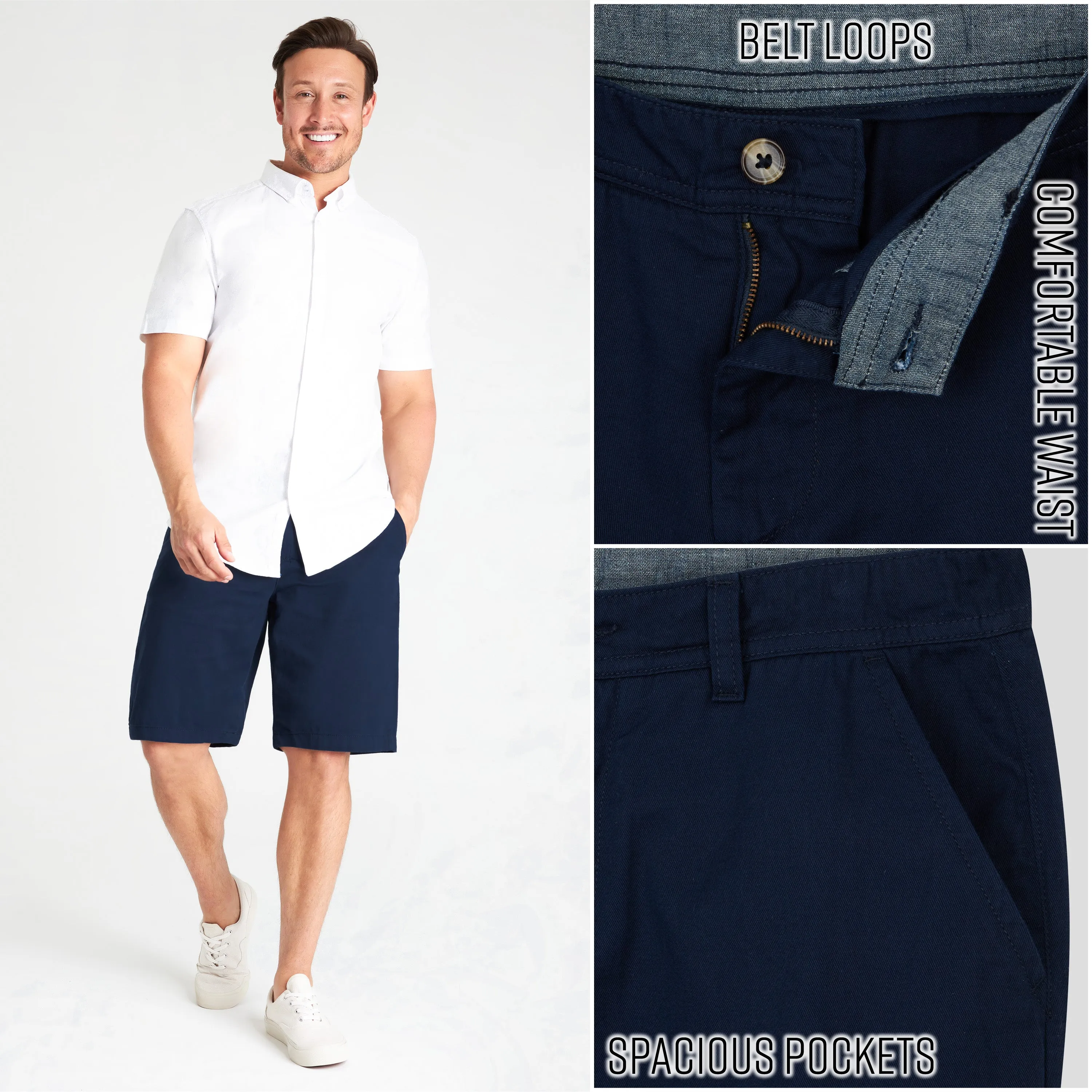 Mens Shorts with Pockets,  Cotton Chino Shorts for Men