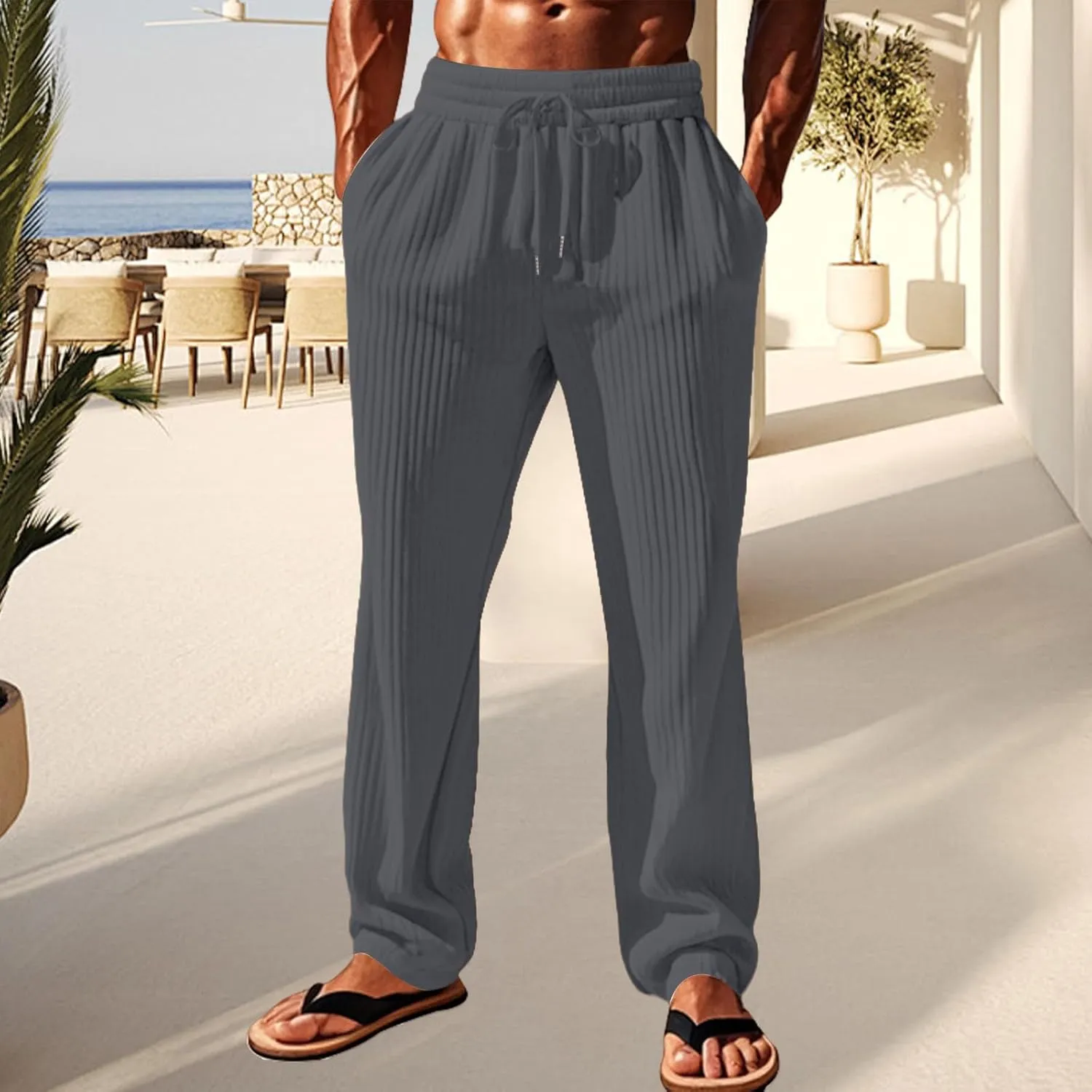 Mens Stretch Pants Relaxed Fit Breathable Sweatpants 2025 Trendy Workout Trousers Casual Drawstring Elastic Waist