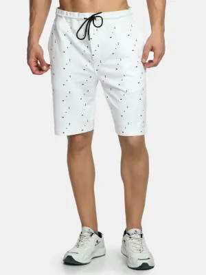 Men's White Regular Fit Printed Knit Shorts
