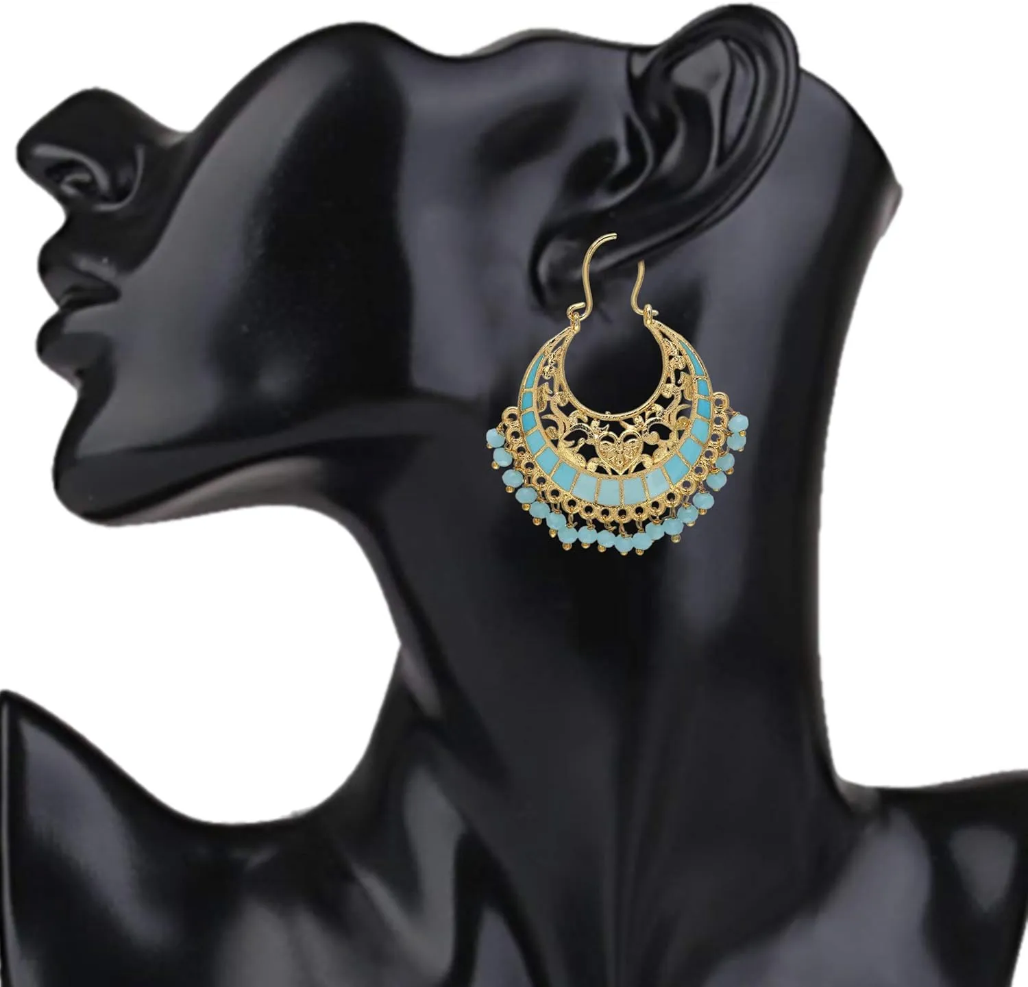 Moonstruck Traditional Indian Chandbali Kundan Hoop Earrings With Pearls for Women
