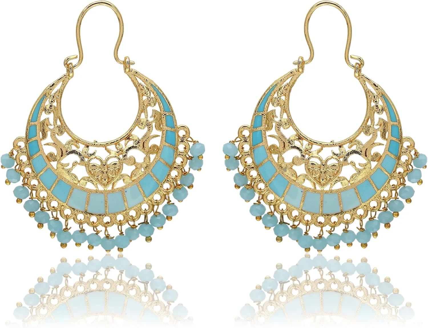 Moonstruck Traditional Indian Chandbali Kundan Hoop Earrings With Pearls for Women