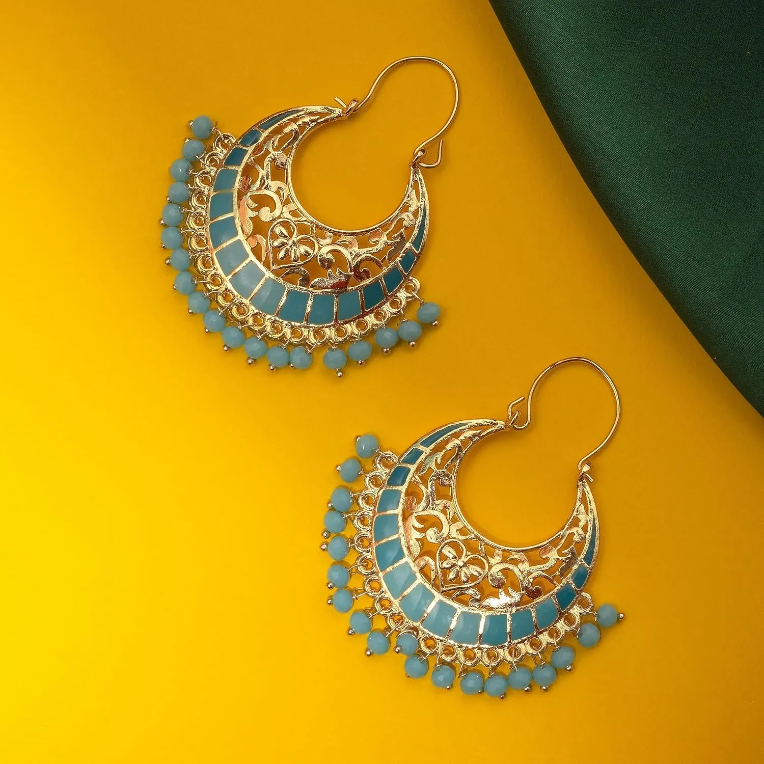 Moonstruck Traditional Indian Chandbali Kundan Hoop Earrings With Pearls for Women