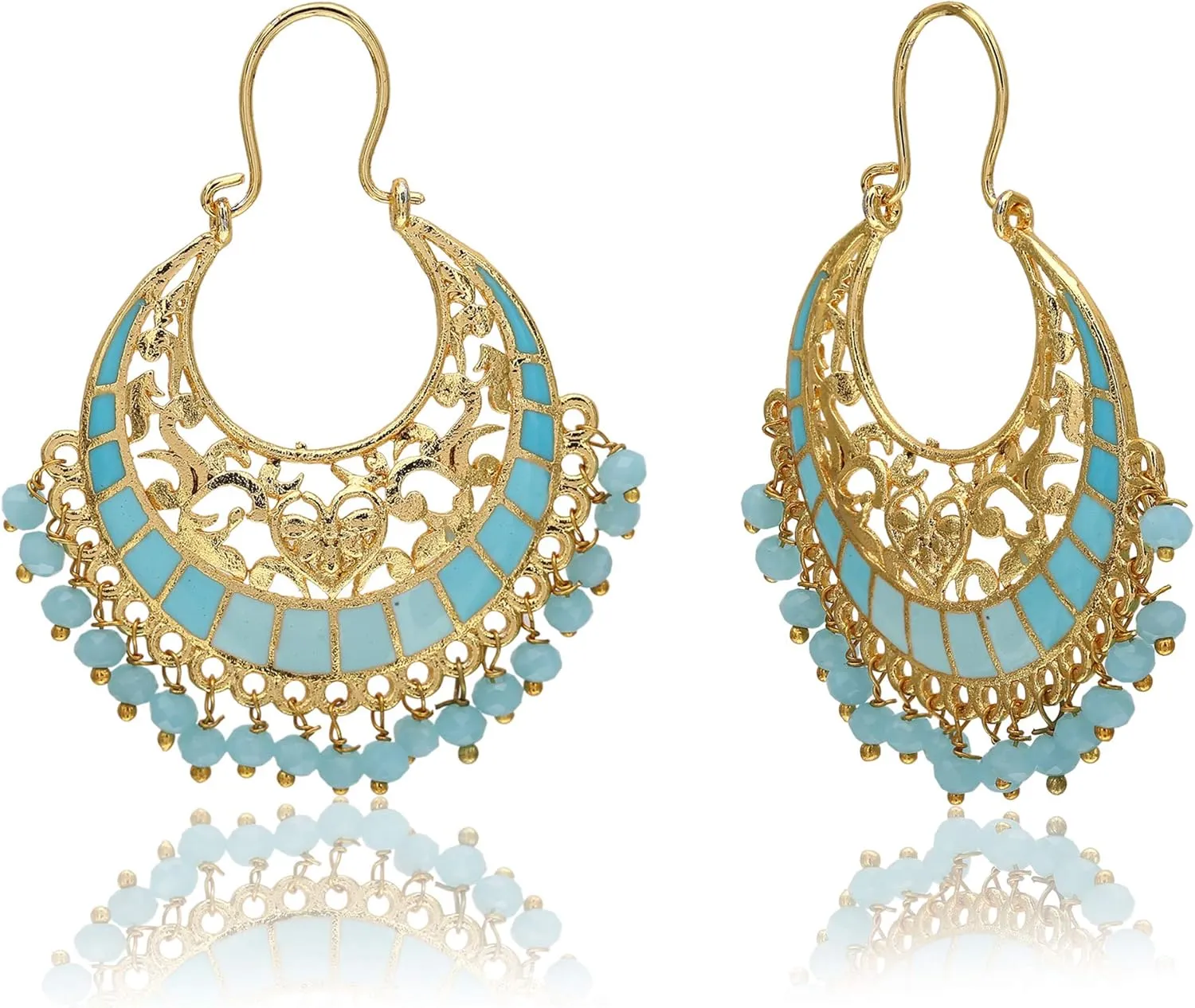 Moonstruck Traditional Indian Chandbali Kundan Hoop Earrings With Pearls for Women