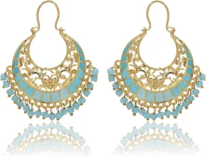Moonstruck Traditional Indian Chandbali Kundan Hoop Earrings With Pearls for Women