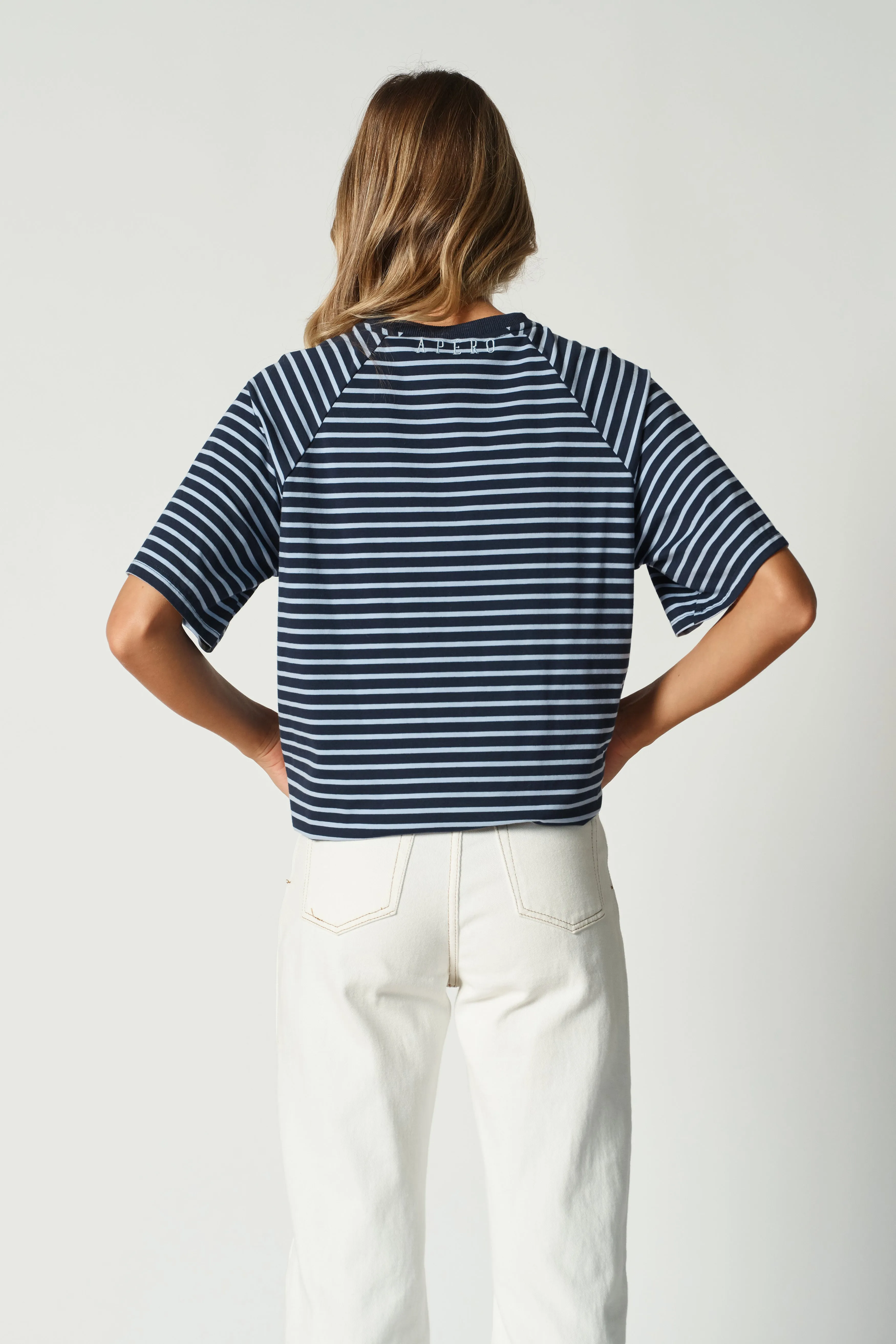Mère Stripe Box-Cut Tee - Navy / Blue